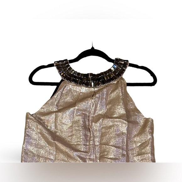 WALTER SIZE 6 🍒CHAMPAGNE GOLD JEWEL COLLARED SILK DRESS FULLY LINED CLASP FRONT - Picture 6 of 12